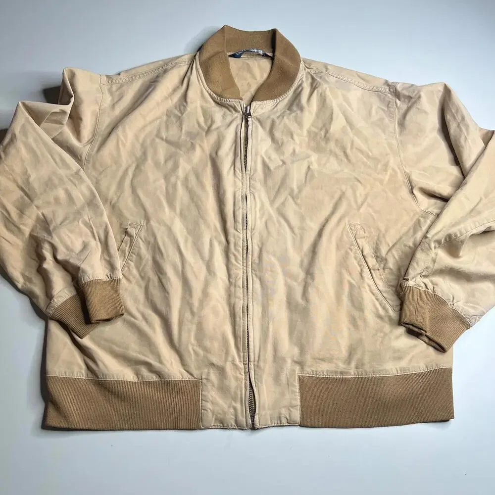 90s vintage Ralph Lauren Beige Harrington Jacket Men’s XL Zip Front‎ Ribbed Trim